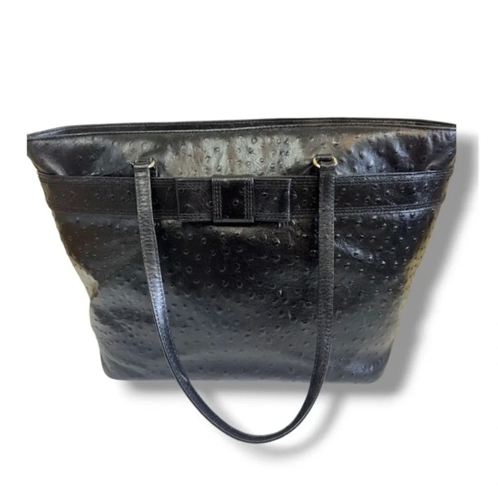 Kate Spade NY Harmony Valencia Road Black Ostrich Embossed Leather Tote Work Bag